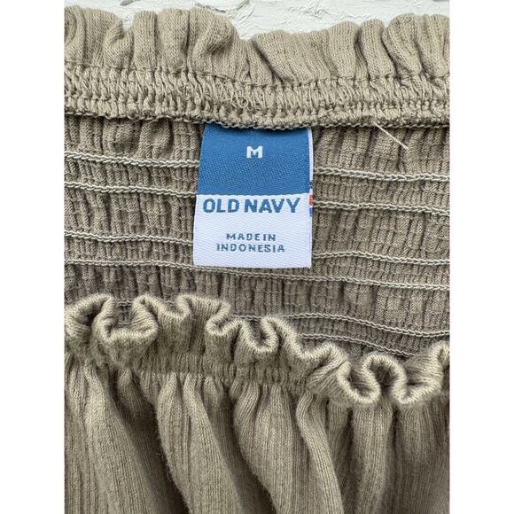 OLD NAVY Babydoll Blouse Women's Size M Puff-Sleeve Smocked Green Birch Leaf - Picture 4 of 4